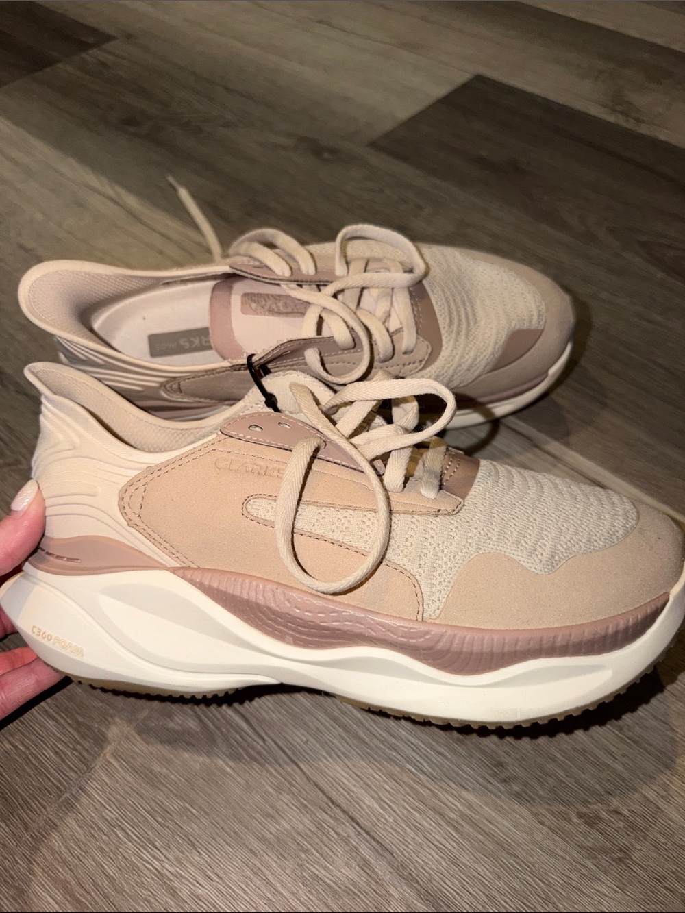 Clarks Blush/Taupe Knit & Suede Platform Sneaker